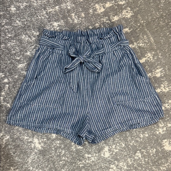 Navy Striped High Waist Women's Shorts - Picture 1 of 3